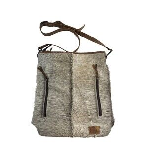 American Darling Large Crossbody Bag Cowhide Hair Leather Embossed Purse Zip